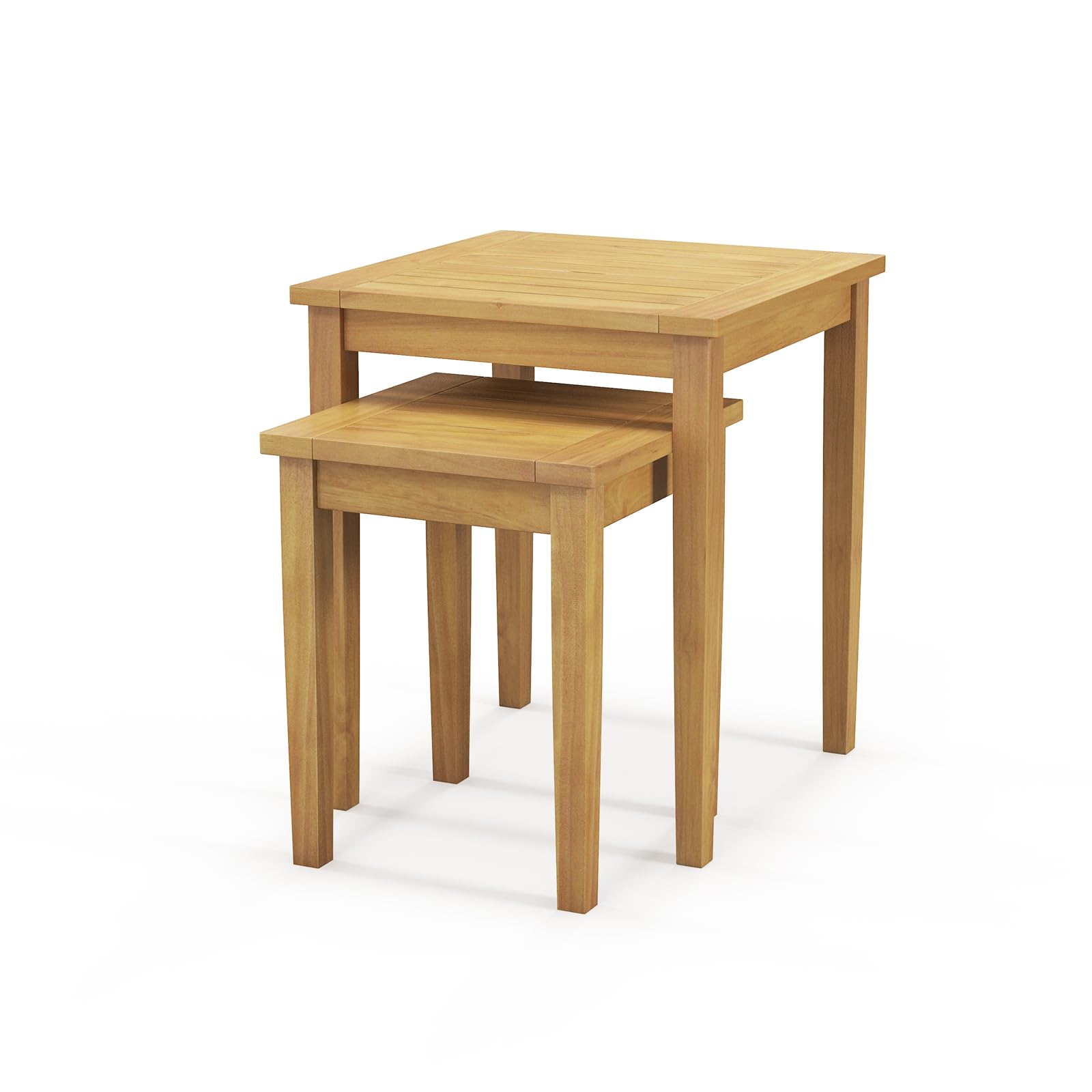 Tangkula Lot de 2 tables basses de patio gigognes en teck, design carré peu encombrant pour piscine, pelouse, jardin, balcon (naturel)